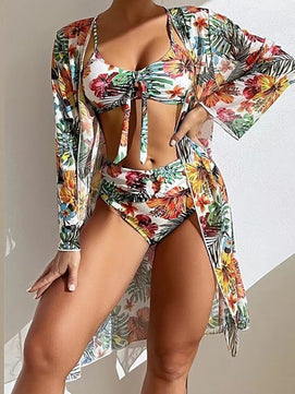 Women's Spandex High Waist Floral Pattern Swimwear Bikini Set