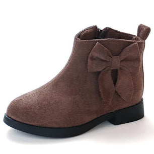 Kid's PU Anti Slippery Zipper Closure Bowknot Pattern Boots