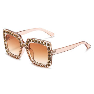 Kid's Plastic Frame Retro Rhinestone Oversized Square Sunglasses