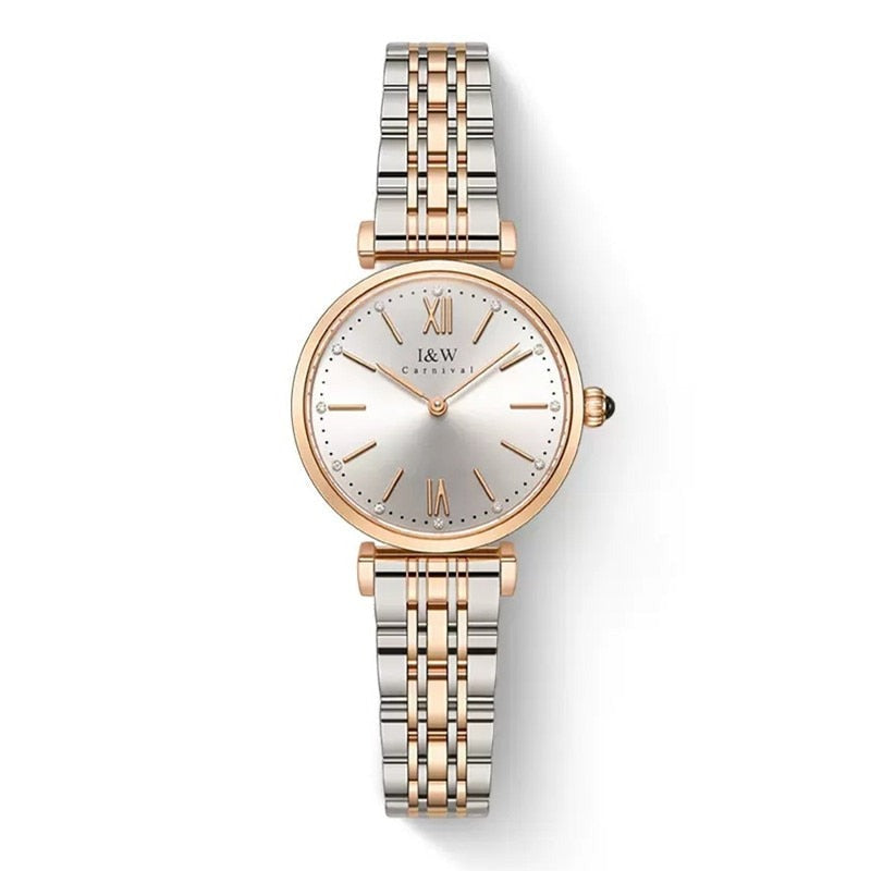 Women's Stainless Steel Round Shaped Waterproof Quartz Watch