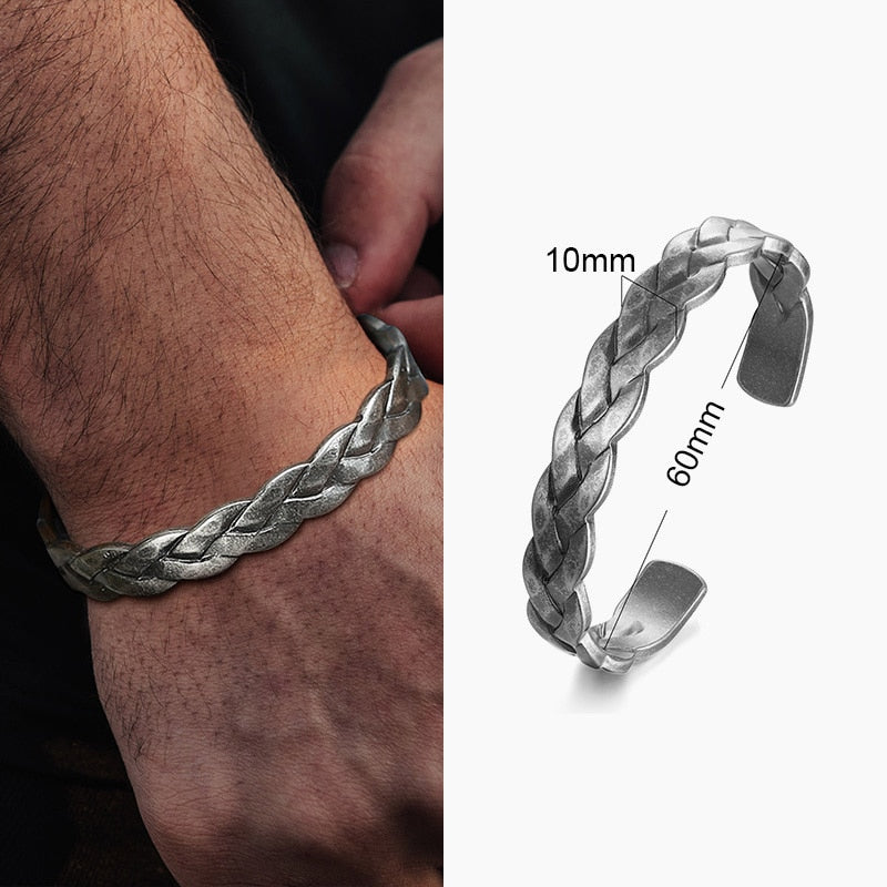 Men's 100% 925 Sterling Silver Round Cuff Style Vintange Bracelet