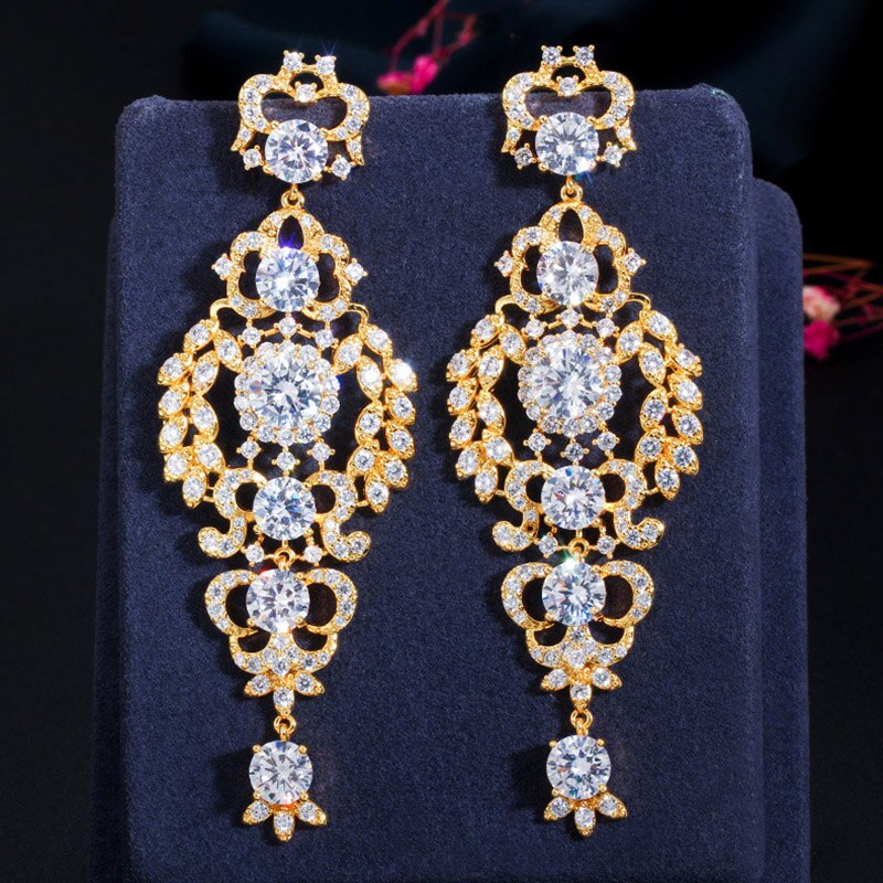 Women's Copper Cubic Zirconia Floral Classic Drop Earrings