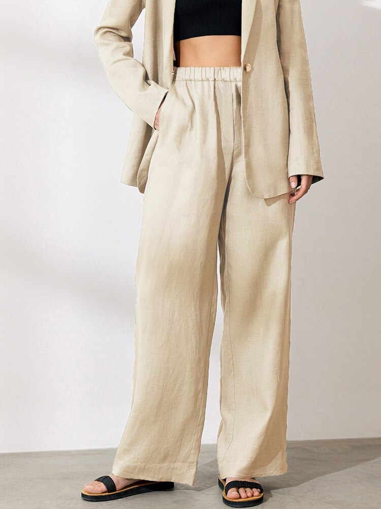 Women's Polyester Mid Elastic Waist Closure Vintage Trousers