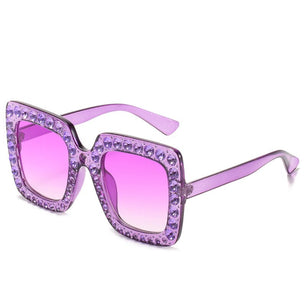 Kid's Plastic Frame Retro Rhinestone Oversized Square Sunglasses