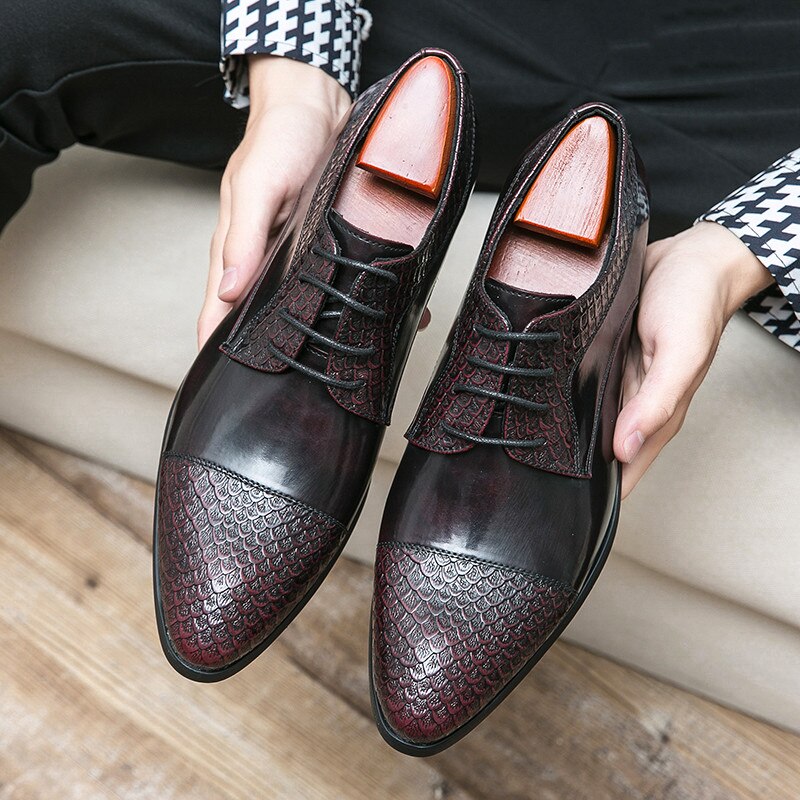 Men's Genuine Leather Pointed Toe Lace-Up Closure Formal Shoes