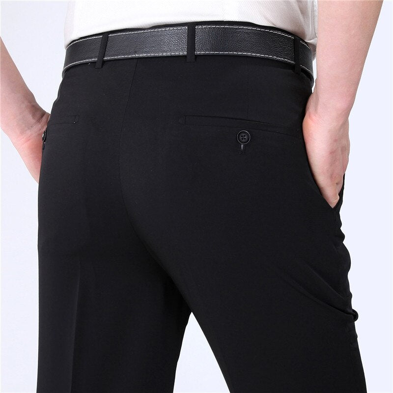 Men's Polyester Zipper Fly Closure Slim Fit Plain Formal Pants