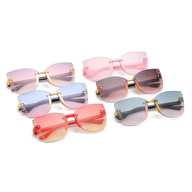 Kid's Cat Eye Polycarbonate Frame UV400 Rimless Trendy Sunglasses