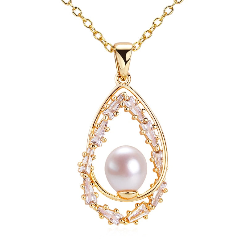 Women's Gold Filled Freshwater Pearl Trendy Water Drop Necklace