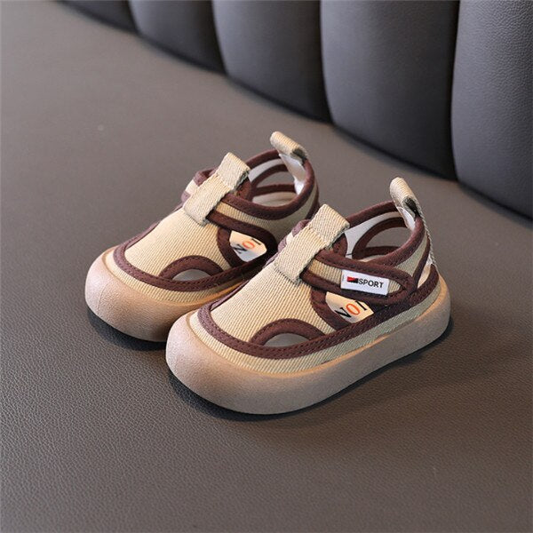 Kid's Canvas Flat Heels Hook Loop Closure Plain Pattern Sandals