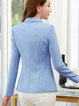 Women's Cotton Full Sleeves Single Button Elegant Slim Blazer