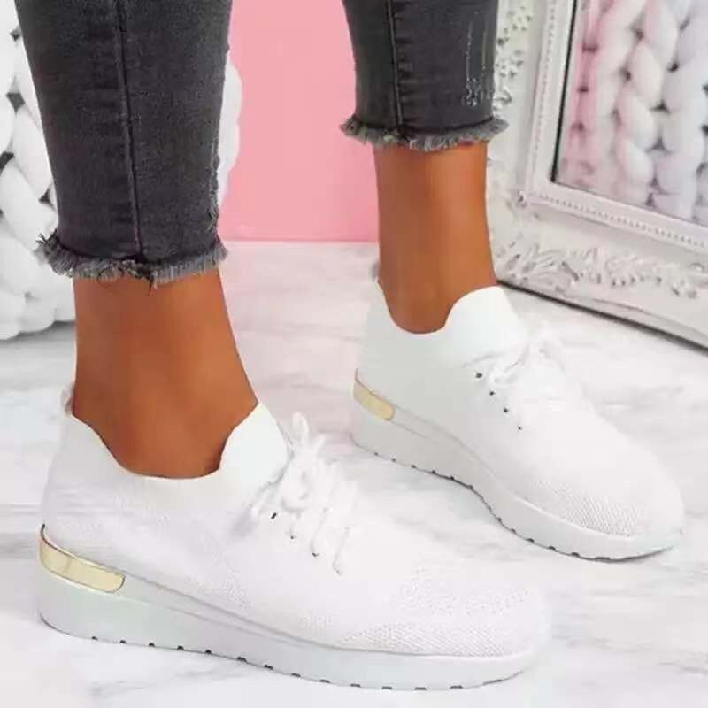 Women's Mesh Square Toe Lace-up Closure Patchwork Casual Sneakers