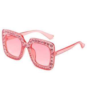 Kid's Plastic Frame Retro Rhinestone Oversized Square Sunglasses