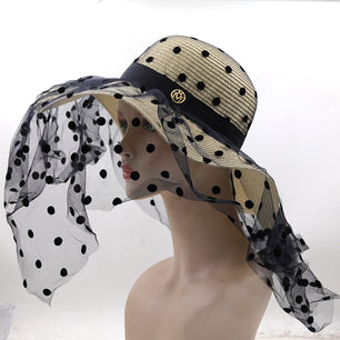 Women's Straw Sun Protection Dotted Pattern Elegant Sun Hat