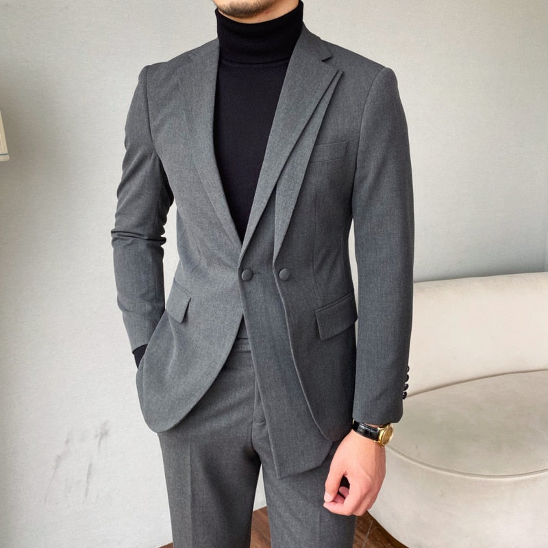 Men's Polyester Long Sleeve Single Button Slim Fit Wedding Suit