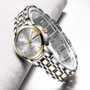 Women's Stainless Steel Push Button Hidden Clasp Waterproof Watch