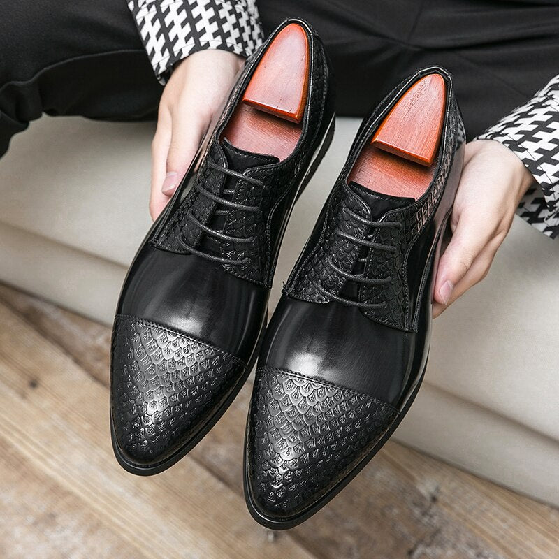 Men's Genuine Leather Pointed Toe Lace-Up Closure Formal Shoes