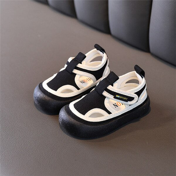 Kid's Canvas Flat Heels Hook Loop Closure Plain Pattern Sandals