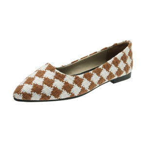 Women's Mesh Pointed Toe Slip On Closure Plaid Casual Shoes