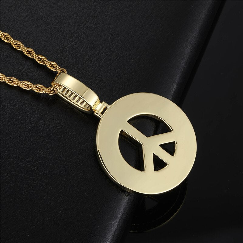 Men's Metal Copper Hip-Hop Cubic Zircon Peace Symbol Necklaces