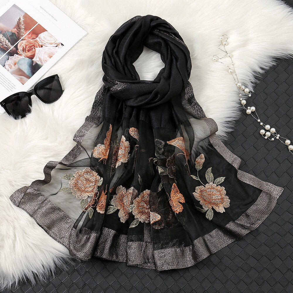 Women's Polyester Floral Pattern Neck Wrap Cashmere Scarves