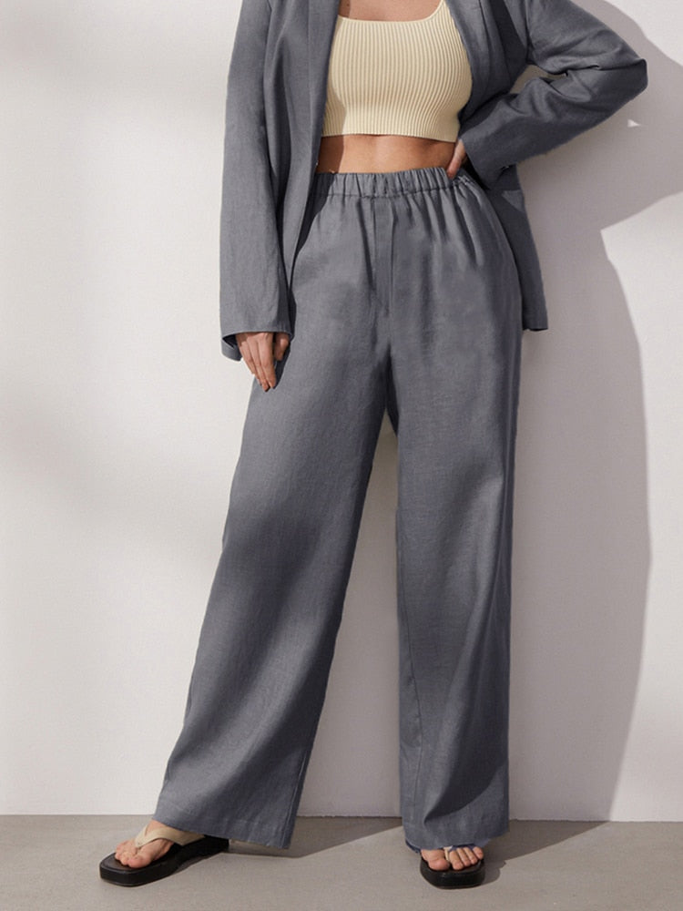 Women's Polyester Mid Elastic Waist Closure Vintage Trousers