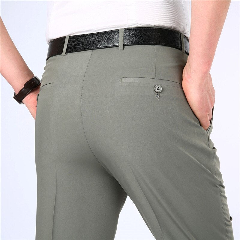 Men's Polyester Zipper Fly Closure Slim Fit Plain Formal Pants