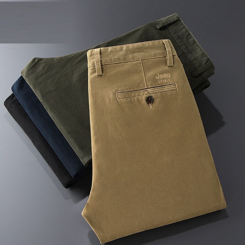 Men's Cotton High Waist Zipper Fly Closure Plain Casual Pants