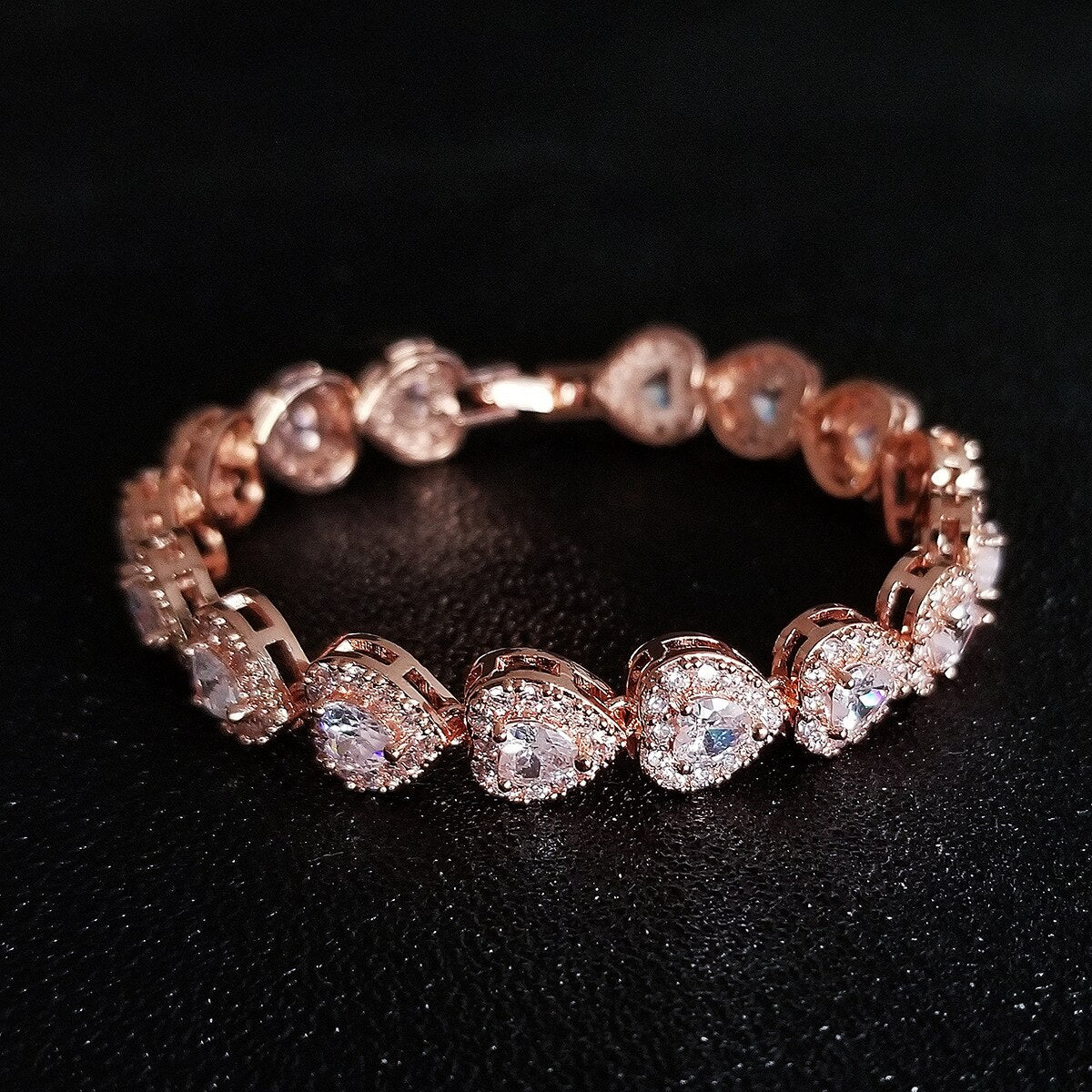 Women's Gold Filled Zircon Trendy Bridal Wedding Heart Bracelet