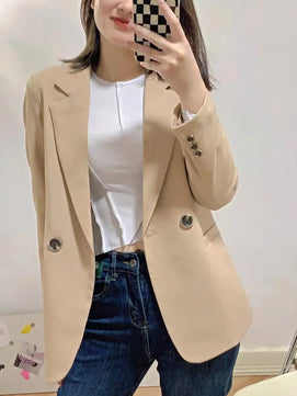 Women's Notched Collar Full Sleeves Double Breasted Plain Blazers