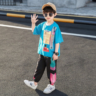 Kid's Cotton O-Neck Short Sleeves Printed T-Shirt With Pants