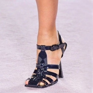 Women's Rubber Thin Heels Buckle Strap Closure Plain Sandals