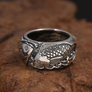 Men's 100% 925 Sterling Silver Fish Pattern Ethnic Elegant Ring