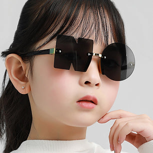 Kid's Resin Frame Gradient Rimless Sunshades Round Sunglasses