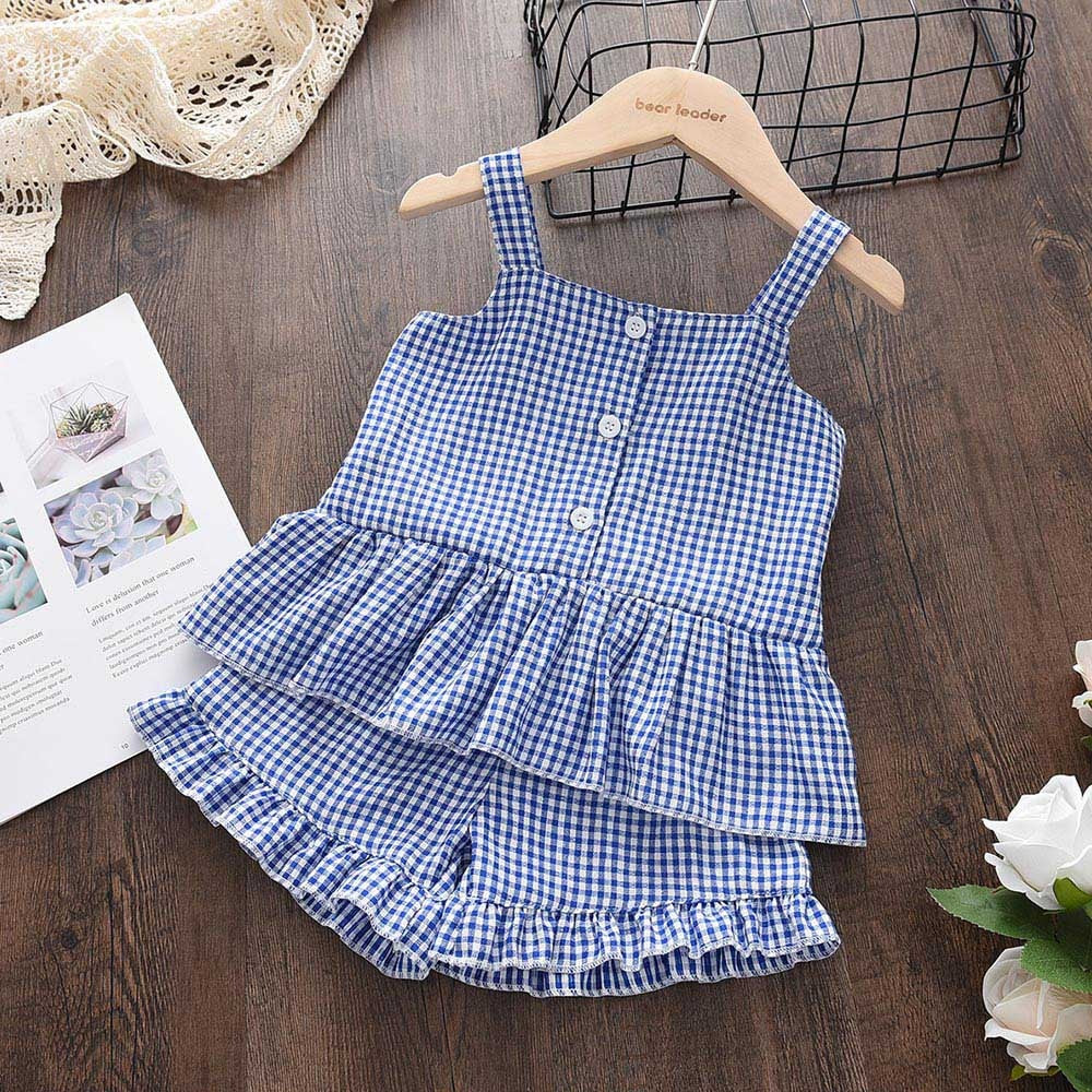 Kid's Cotton Square-Neck Sleeveless Pullover Closure Plaid Dress