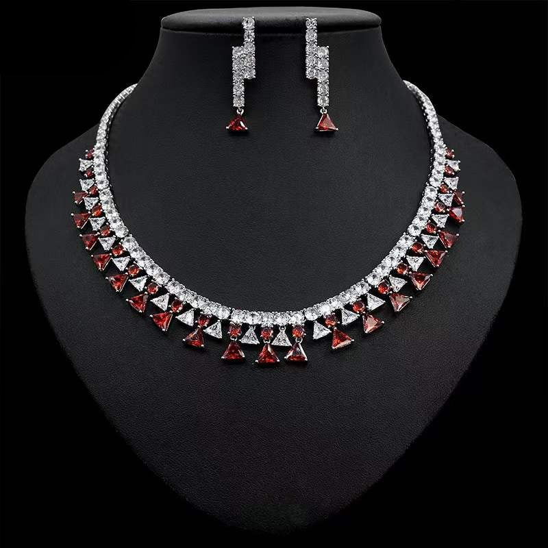 Women's Copper Cubic Zirconia Triangle Shape Wedding Jewelry Set