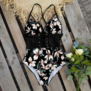 Women's Heart Shape Neck Sphagetti Strap Floral One-Piece