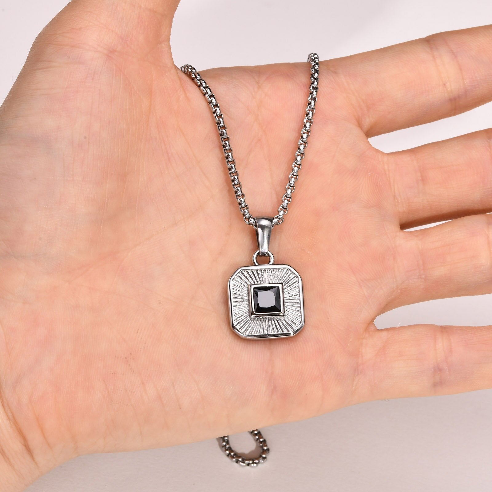 Men's Stainless Steel Metal Link Chain Square Trendy Necklace