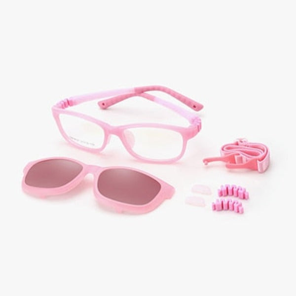 Kid's Acetate Polarized Clips On Rectangle Pattern Sunglasses