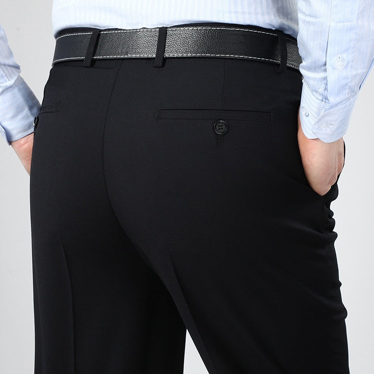 Men's Polyester Zipper Fly Closure Slim Fit Plain Classic Pant