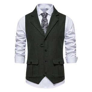 Men's Polyester Herringbone Tweed Gentleman Formal Suit Vest