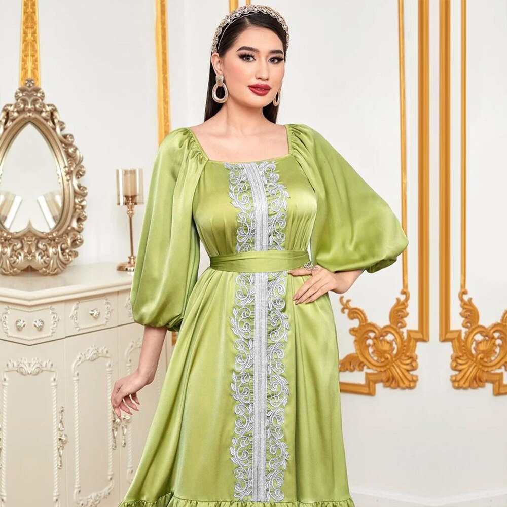 Women's Arabian Polyester Full Sleeve Embroidered Casual Dresses