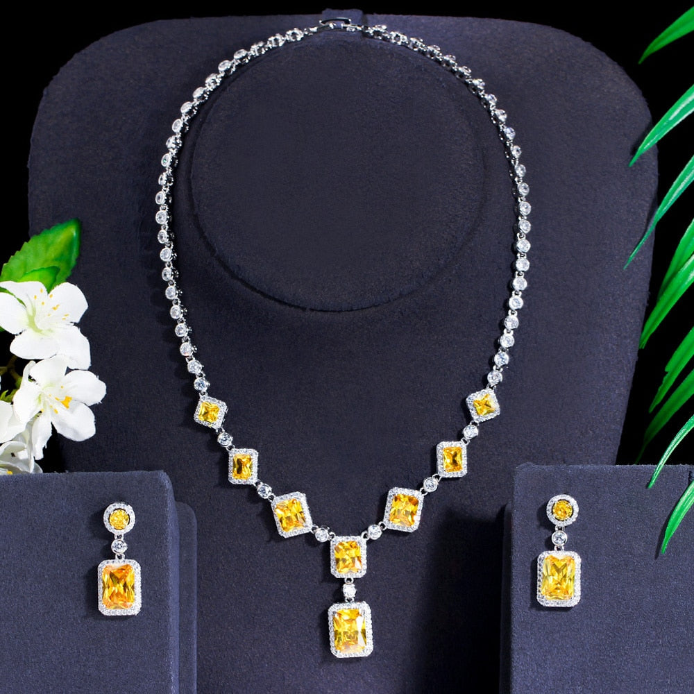 Women's Copper Cubic Zirconia Square Pattern Wedding Jewelry Set