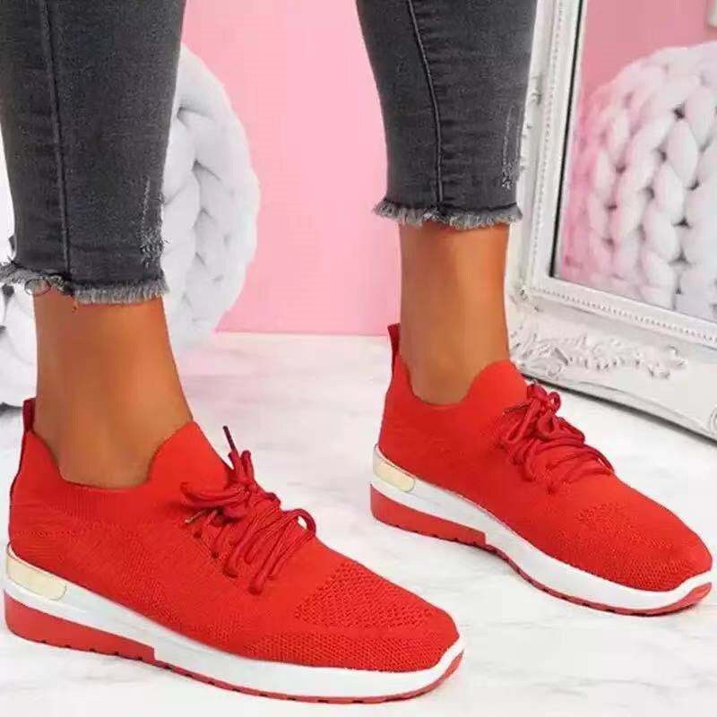 Women's Mesh Square Toe Lace-up Closure Patchwork Casual Sneakers