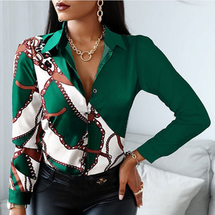 Women's Polyester Turn-Down Collar Full Sleeves Casual Blouses