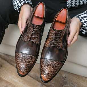 Men's Genuine Leather Pointed Toe Lace-Up Closure Formal Shoes