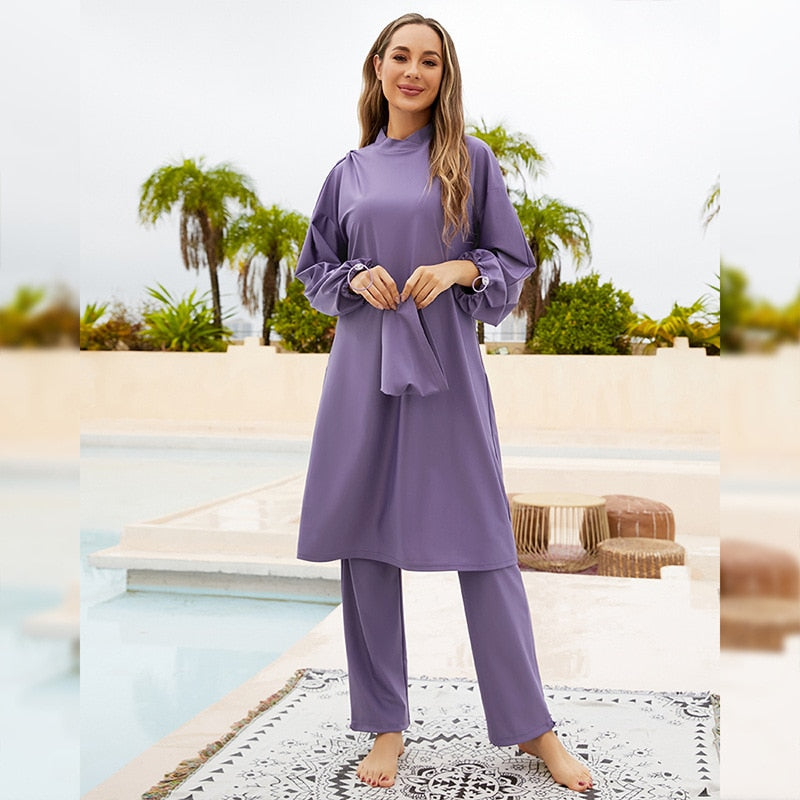 Women's Arabian Polyester Full Sleeves Plain Pattern Swimwear