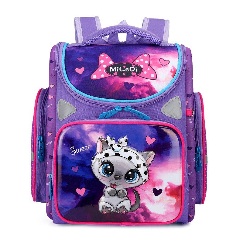 Kid's Girl Oxford Zipper Closure Cartoon Pattern School Backpack