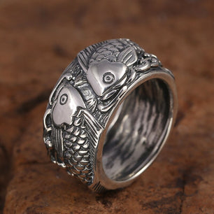 Men's 100% 925 Sterling Silver Fish Pattern Ethnic Elegant Ring