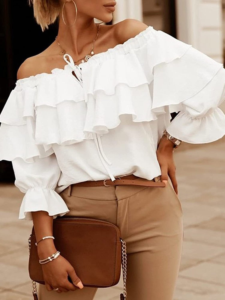 Women's Polyester Full Sleeves Solid Pattern Elegant Blouses