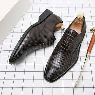 Men's Genuine Leather Plain Pointed Toe Lace-Up Formal Shoes